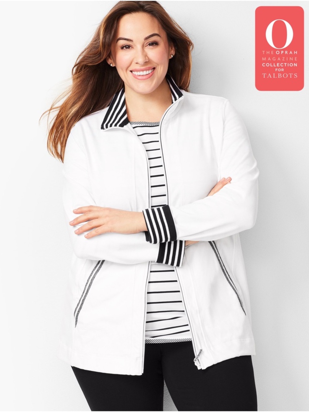 Talbots Oprah “The Jacket” White Zip Jacket Navy Stripe L - Picture 2 of 8